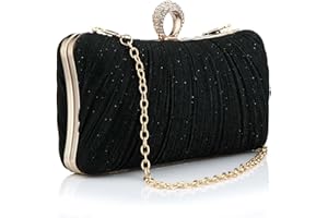 Gelory Clutch Bags for Women: Small Evening Bag Glitter Clutch Purse With Detachable Chain for Wedding Bridal Prom Cocktail Party Ladies Evening Handbag - Black