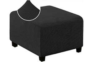 ZZDZW Copri Pouf Quadrati Elasticizzato Copri ottomano Quadrato Copri Sgabello Copri Pouf poggiapiedi Quadrato Copri Sgabello Fodera per poggiapiedi Avorio Lunghezza ( Color : Black , Size : M (62-76cm) )
