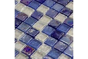 GENERIC Luxury Textured Blue Sky & Clear Mix Iridescent Glass Mosaic Wall Tile Sheet 8mm