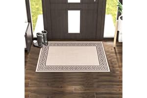 renoazul® Non-Slip Washable Large Entrance Doormat | 66 x 120 cm Outdoor and Indoor Dog Muddy Paws Floor Protector, Hallway, Bath and Kitchen Anti-Slip Mats - Greeky Rug - Beige & Brown