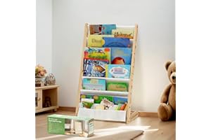COSYLAND Libreria Montessori per Bambini Con 6 Scomparti in Tessuto Oxford - Libreria per Bambini in Legno Naturale - Libreria Montessori Con Bordi Arrotondati e Design Spazio-Saving(Naturale)