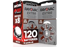 UDIVITA 120 Batterie Per Apparecchi Acustici Auricolari Rayovac Extra Misura 312 PR41 (Marroni) - 15 Blister da 8 Pile