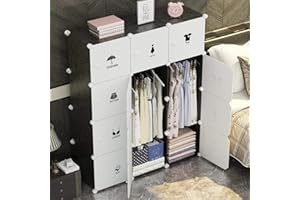 BAKAJI Armadio Guardaroba Modulare 12 Cubi con 2 Ante Appendiabiti 6 Scaffali Mobile Componibile Modulabile Salvaspazio Storage Organizer Vestiti Armadietto Portatile Casa Design Moderno (12 Cubi)