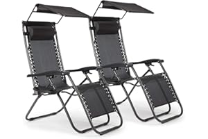 MONDEER Intimate WM Heart Chaise Longue Jardin, Transat ​Jardin Exterieur avec Pare Soleil, Lot 2 Chaise Longue Pliante avec Appuis-Tête, Porte-Gobelet, Fauteuil Relax Jardin Plein Air, Noir