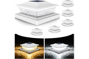 VOLISUN Solar Post Cap Lights Outdoor 4x4/6x6 Wooden/Vinyl Fence Cap Lights for Patio/Garden,Warm White with 2 Lighting Modes Waterproof,ABS Shell Lens White (6 Pack)