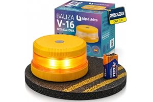 Beacon V16 Approved DGT with Geolocation | Emergency Light Car LED 360° 1 km | Connected DGT 3.0 Platform | Rain Resistant | with Battery Indicator and Magnetic Base | Bip&Drive