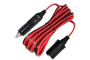 KUNCAN 13FT 12-24V Heavy Duty Cigarette Lighter Extension Cable - 14AWG Male to Female with LED Light & 15A Fuse for Car, Van, Motorhome