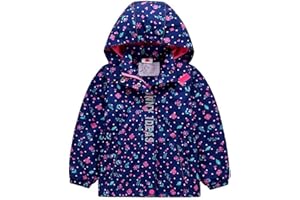 SEVEN BB Girls Softshell Jackets Waterproof Kids Lightweight Fleece Winter Rain Coat Windproof Raincoat Children Floral Printed Windbreaker Jacket 3-14 Years