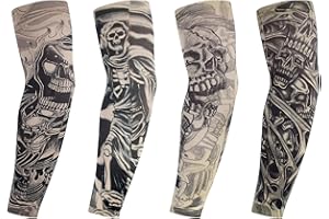VPB 4 Pièces Manchons de Tatouage,Tatouage Temporaire Manchettes de Bras Faux pour Hommes Femmes,Tatouages temporaires Manches en Nylon pour Fête,Halloween,Carnaval.