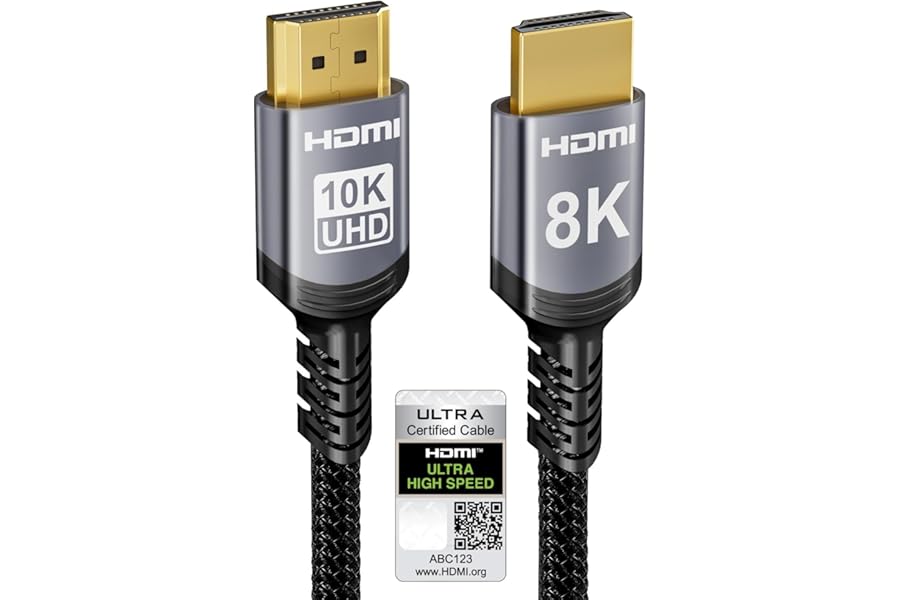 Sniokco 10K 8K 4K HDMI 2.1 Cable 2M, Certified 48Gbps Ultra High Speed HDMI® Cable 0.01ms 4K 240Hz 165Hz 120Hz 8K 60Hz eARC Netflix HDCP 2.3 2.2 DTS:X HDR10+ TV Monitor Projector Roku Sky-Q