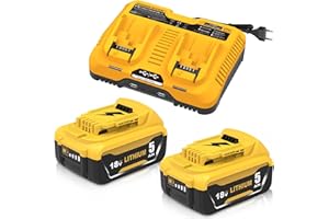 TOPBATT 2 pezzi 5000mAh di ricambio per Dewalt batteria 18V+ 1 pezzo ricambio per Dewalt 14,4V-20V doppio caricatore DCB102