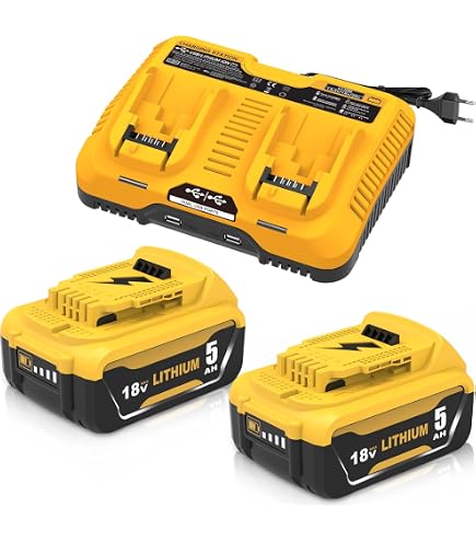 2 Batterie Ricambio 5000 MAh Per Dewalt 18V + Caricatore 6A – Compatibili Con DCB182, DCB184, DCB200 E Molti Altri