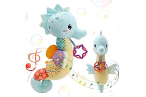 Juguete sensorial para bebés, Bestcool Muñeco de peluche caballito de mar infantil Juguete musical con sonajero chirriador Pull Ring Juguete de peluche infantil Juguete para Niño Niña Navidad
