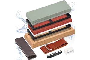 GOFOWRK Schleifstein Set, Professioneller Schleifstein Messer Doppelseitiger 400/1000/3000/8000 Körnung, Wetzstein mit Aufbewahrungstasche, 2 Sharpening Stone und 7 Zubehörteile