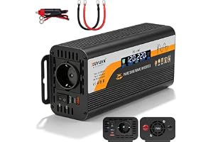GAOUTO 700 W/1 400 W växelriktare, 12 V och 24 V till 220 V, ren sinusväxelriktare, LCD-skärm, spänningsomvandlare med 1 EU-uttag och 1 typ C och USB-port, 5 V/3 A USB-port