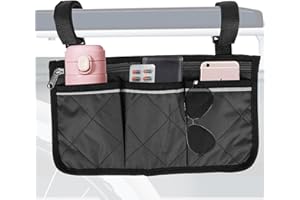 Skibetfo Wheelchair Bag Organizer with Pockets,Multifunction Walking Frame Bag for Zimmer Frame,Black Walker Storage Pouch Organiser,Arm Rest Side Bag for Electric Wheelchair,Mobility Scooter,Rollator