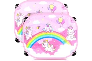 CUIDONGSHENG Parasole Auto Anti-UV 2 Pezzi,Tendine Parasole Auto Bambini,Universale Parasole per Auto 44 x 36 cm,Tendina Parasole Finestrini Laterali con 8 Ventosa,Unicorno Motivi