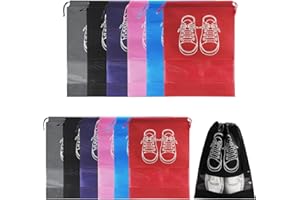 MARURY 12 Pièces Sac à Chaussures Voyage,Sac à Chaussures avec Cordon de SerrageCouleur Imperméable Anti-poussière Sacs de Rangement Housses Chaussures avec Fenêtre Transparent pour Voyage Rangement Maison