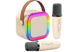 WAKA TIENDA Karaoke con 2 micrófonos inalámbricos. Máquina de Karaoke Bluetooth portátil con Altavoz y Luces LED. Mini Altavoz Karaoke Infantil Regalo para niños y Adultos. ¡Entrega Antes DE Reyes!