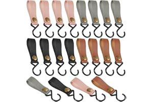 NVGVUP 20 sztuk haczyków na wieszaki na ubrania, haczyki S ze skórzaną pętelką, haczyki kempingowe w kształcie litery S, haczyki do zawieszenia, haczyki do wieszania drążków na ubrania, tworzywo