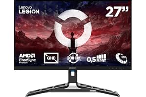 Lenovo Legion R27qe Gen 2 - Monitor Gaming QHD 27" (IPS, 200 Hz, 0.5 ms MPRT, 16:9, HDMI 2.1 + DP 1.4, AMD FreeSync Premium, VESA Adaptive Sync, Ajuste Inclinación/Altura/Pivote/Giro) - Negro