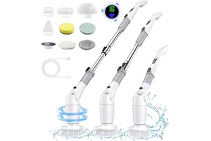BUBBACARE Cepillo Electrico Limpieza hogar, Cepillo Limpieza Electrico sin Cable Velocidad de 550 RPM Velocidad con 8 Cabezales Intercambiables Y Mango Extensible Ajustable para Baño, Cocina, Coche, Paredes