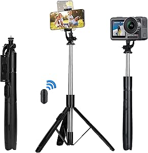 USTINE Selfie Stick, 3 in 1 Bluetooth Selfie Stick Tripod, 62.2inches Extendable Tripod Stand with Detachable Wireless Remote Compatible with GoPro, Small Camera, Ring Light, iPhone/Samsung/Huawei