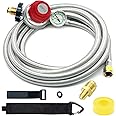 NQN 12 Foot 0-30 PSI High Pressure Adjustable Propane Regulator with Gauge 0~60PSI Gas Flow Indicator, Gas Cooker 3/8inch Female Flare Fitting, Stainless Steel Braided Hose and Gas Grill LP Regulator