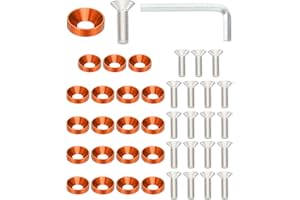 PATIKIL 20 Paare M6 Aluminium Unterlegscheiben und M6x20mm Stahl Schrauben mit Schlüssel, Senkkopf-unterlegscheiben fur Stoßstange Kotflügel, Motorraum Dress Up Kit, Orange