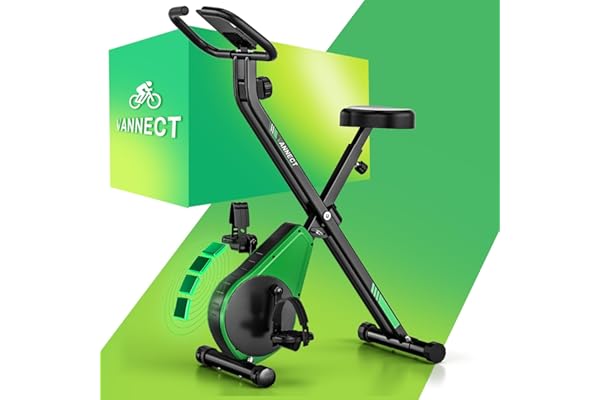 VANNECT Bicicleta Estatica Plegable con 16 Niveles de Resistencia, Monitor LCD y Medición de Pulso Manual, Soporte Plano, Ahorro de Espaci, Estática Silenciosa Magnética Bicicleta Estatica para Casa