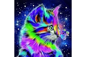 MXJSUA Chat Diamond Painting Strass Complet, Broderie Diamant Kit Complet Chat Diamond Painting, DIY 5D Diamant Painting Animaux Peinture Diamant 5D Complet MèreChat et Papillon 30x30CM