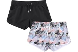 MK MATT KEELY Damskie szorty kąpielowe, czarne, 2-pak, szybkoschnące, plażowe kąpielówki z kieszeniami