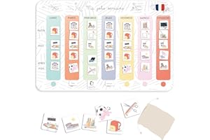 L'ATELIER GIGOGNE L’atelier gigogne- Semainier enfant-Calendrier Éducatif Montessori 3-8ans-1 plateau magnétique-64 magnets-Routine-planificateur semaine- organisateur -Fabriqué en France-SEMA