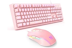 AJIJAR Rosa Wired Tastatur Maus Set, 3-Color LED Backlit Gaming Tastatur mit RGB Maus 6400 DPI Kompatibel mit PC/Laptop/Win7/Win8/Win10