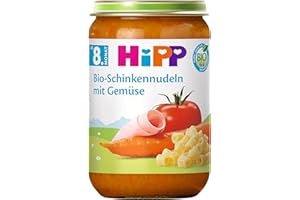 HiPP Bio-Schinkennudeln mit Gemüse (6 x 220g), Menü für Baby ab 8. Monat, ohne Salzzusatz, mit Omega-3, in bester Bio Qualität