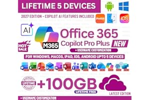 MS 365 Pro Plus with Copilot AI | Latest Release | (upto 5 Devices, Lifetime Validity) for Windows, iOS, macOS, iPADOS, Android | 100GB Cloud Storage for lifetime | Regular Updates with Unlimited Reinstallations