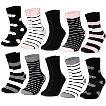 Lot 10 Paires Chaussettes Femmes Pois & Rayures - Coton Confortable - Multicolore - Taille Unique