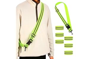 FDKJOK Reflective Sash, Safety Reflective Running Gear, Adjustable Reflective Belt with 6Pcs Reflective Armbands, High Visibility Belt for Biking Cycling Jogging Walking Night(Green)