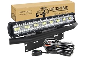 SKYWORLD 8D 59 cm 480W Barre Led + 58 cm support plaque immatriculation, Rampe led bar 4x4 Longue Portée Barre Lumineuse avec faisceau de câblage pour Voiture Camion Hors Route