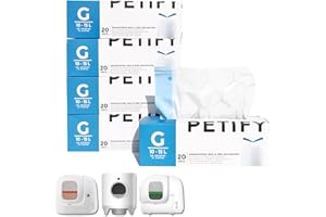 PETIFY Sac Poubelle pour Litière Automatique Chat - Compatible Petkit Pura Max 2, Pura X - Lot de 5 Rouleaux (100 Sacs Pré-Séparés) Résistantes avec Cordon Code du Sac G Éco Pack avec Dévidoir Intégré