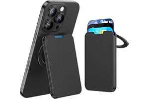 BENKS Cartera MagSafe con Soporte – Porta Tarjetas MagSafe para iPhone Serie 12–17, de Fibra Dupont Kevlar, Ajustable, con Protección RFID, Capacidad para 3 Tarjetas, Negro