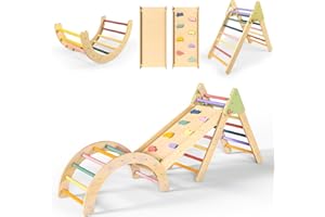 Bautia Pikler Triangle Set for Toddlers, 3 in 1 Climbing Frame Toys Indoor Playground, Foldable Wooden Climbing Gym for Kids Age 1-3