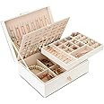 Chelory Jewellery Box Organiser for Women Girls, 3 Layer Large Jewellery Storage Case for Rings Earrings Necklace Bracelets Faux Leather Jewelry Gift Box (White)