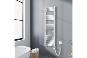 Meykoers Scaldasalviette Elettrico Bagno 140x40 cm, Radiatore portasciugamani per Bagno con termostato Digitale e Funzione Timer, Bianco
