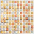 Tazweeq 4 Sheets 3D Mosaic Tile Sticker, Square Decorative Vinyl Tile Decals, Removable Wallpaper Tile Yellow, 3D Self Adhesive Wall Tiles Bathroom Wall Tiles for Kitchen Backsplash Yellow