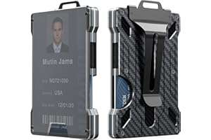 SWYGOO Porte-Badge en Métal, Portefeuille Mince et Porte-Cartes avec Fenêtre Visible, Mini Porte-Cartes de Crédit à Blocage RFID, Portefeuille Minimaliste pour Hommes et Femmes (Fibre de Carbone)