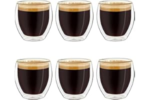 Creano Set 6 Tazze Cafè Espresso 100ml Doppia Parete in Vetro Borosilicato con Effetto Galleggiante | Bicchieri Termici Isolanti – Design Elegante Regalo Premium – Set: 6x 100ml (confezione da 1)