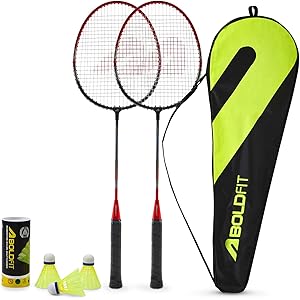 Boldfit Badminton Rackets Aluminium Badminton Racket with Full Cover Bag Standard Shuttle Bat Match Shuttle Bats Lightweight Badminton Shuttle Bat - Blue