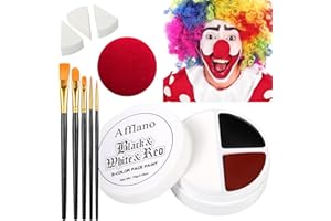 ‎AFFLANO Afflano Gesichtsfarbe Weiß Schwarz Rot Halloween Körperfarbe, Bodypainting Öl-Basiert Goth Vampir Clown Makeup, White Black Red Face Paint+Pinsel +Clown Nase 10 Kits, Theater Zombie Ghost Schminke