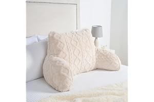 OHS Reading Pillow for Bed Sofa, Cable Knit Design Cuddle Cushion for Sitting Up in Bed Super Soft Cosy Back Support Cushion with Arms Adult Cuddle Pillow, Cream